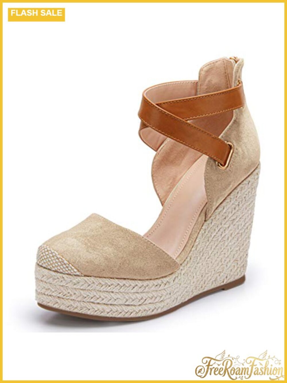 Wedge Espadrille Ankle Strap Closed Cap Toe Platform Heeled Sandals